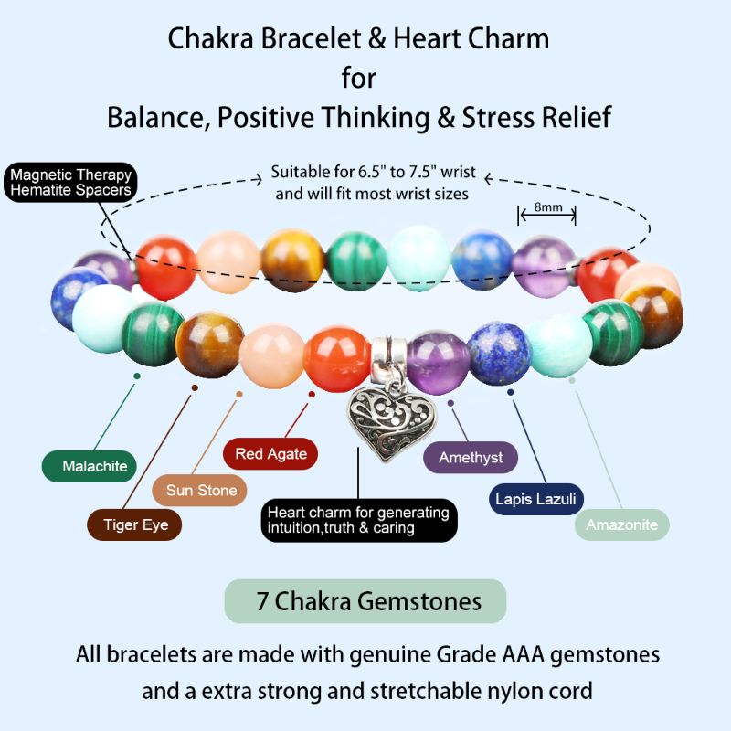 7 Chakra Bracelet with Heart Pendant spiritual bracelets