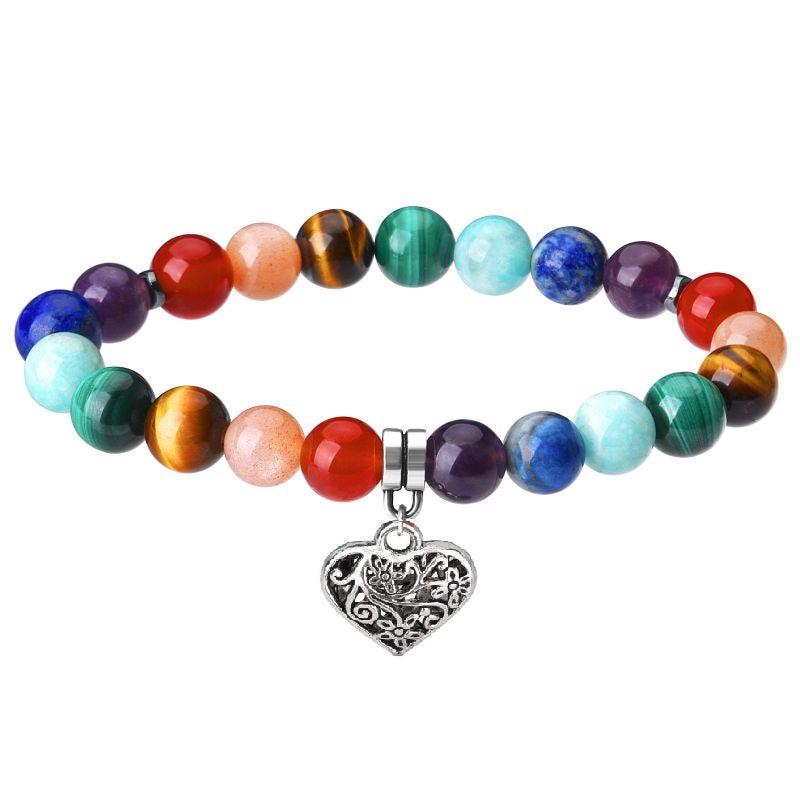 7 Chakra Bracelet with Heart Pendant chakra stones bracelet