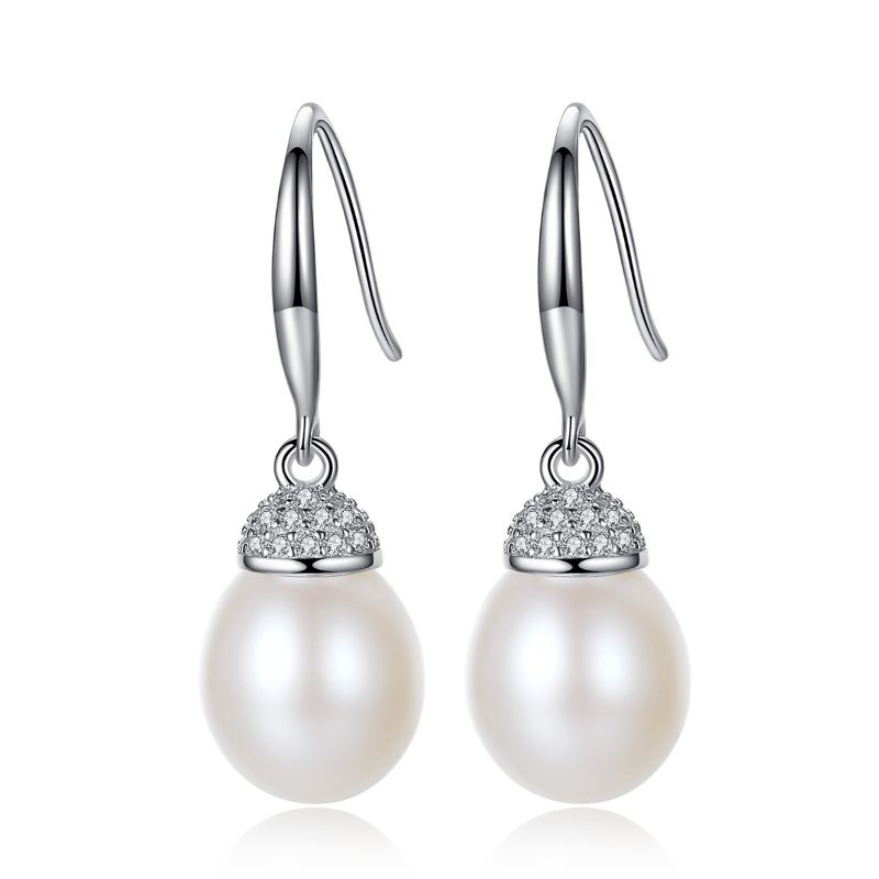 Silver Pearl Cubic Zirconia Drop Earrings silver pearl drop earrings