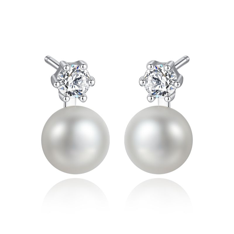 Silver Pearl Stud Earrings with Cubic Zirconia silver pearl stud earrings