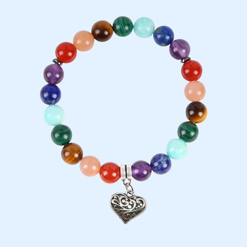 7 Chakra Bracelet with Heart Pendant heart charm bracelet