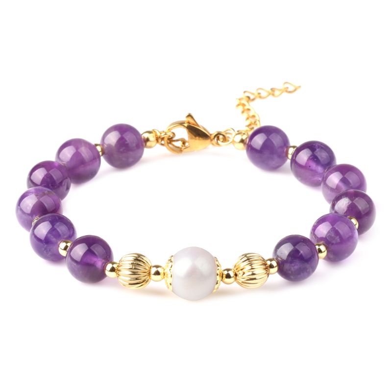 Amethyst Freshwater Pearl Bracelet 18ct Gold Plated amethyst bracelet uk