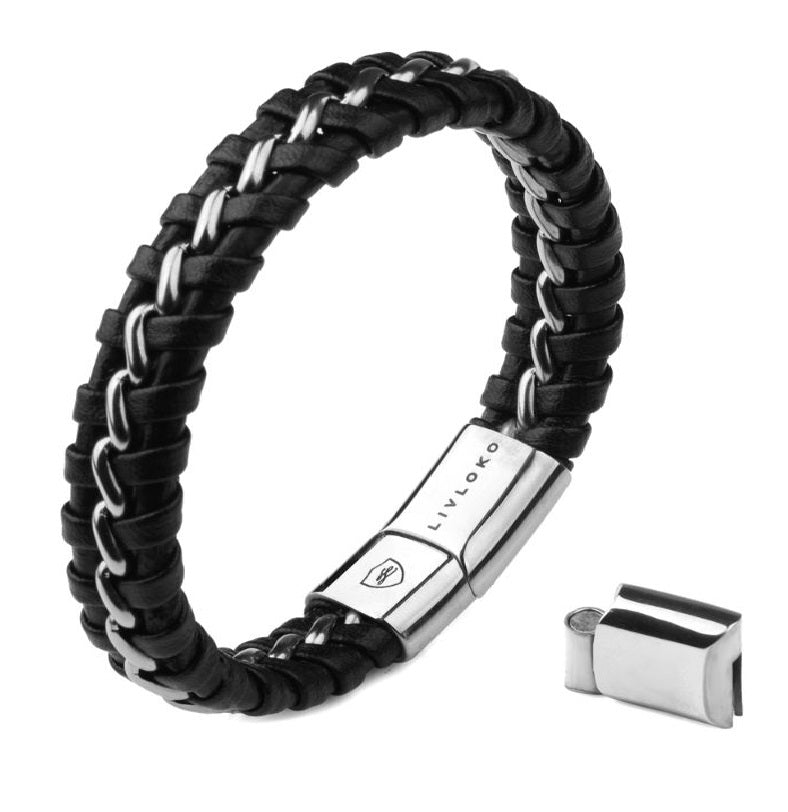 Men's Leather and Silver Bracelet designer silver bracelet for men