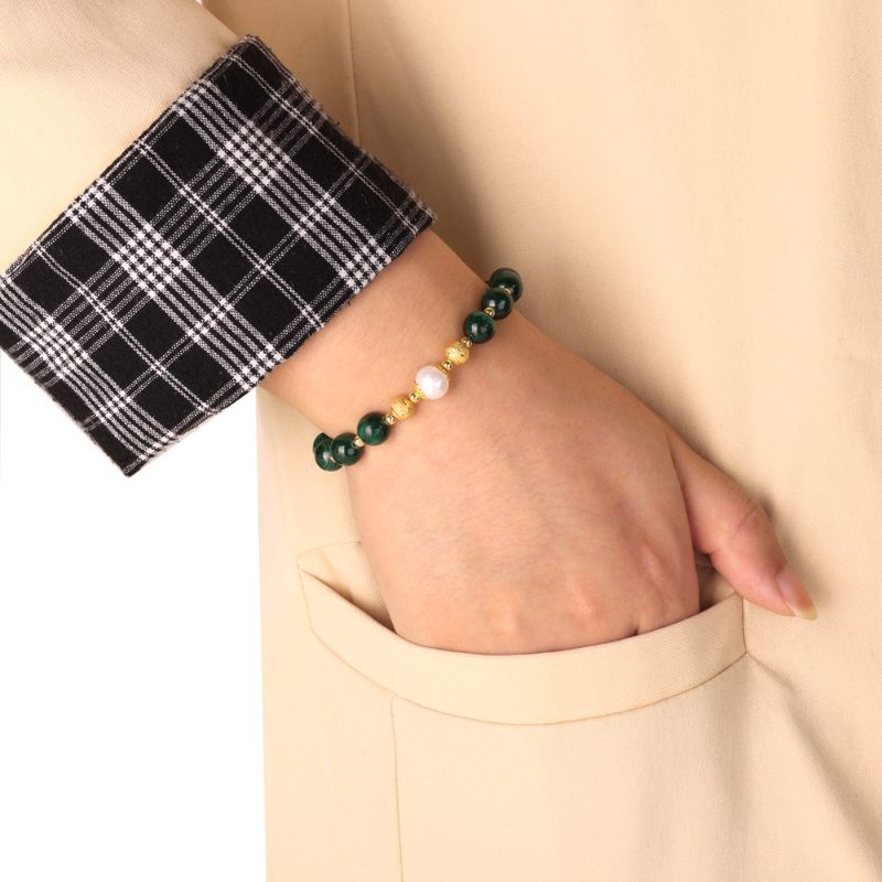 Malachite Freshwater Pearl Bracelet 18ct Gold Plated pearl bracelet freshwater