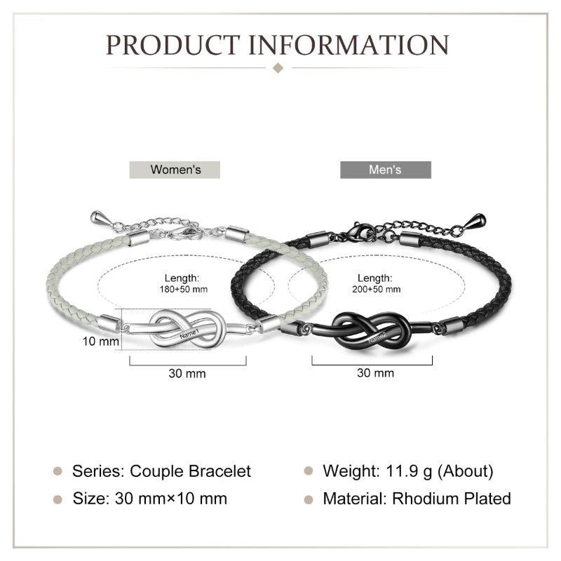Personalised Couple Infinity Leather Bracelet Set Personalised Couple Infinity Leather Bracelet Set details