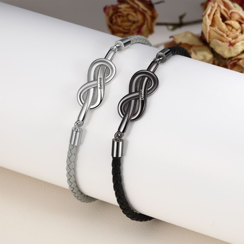 Personalised Couple Infinity Leather Bracelet Set Personalised Couple Infinity Leather Bracelet Set