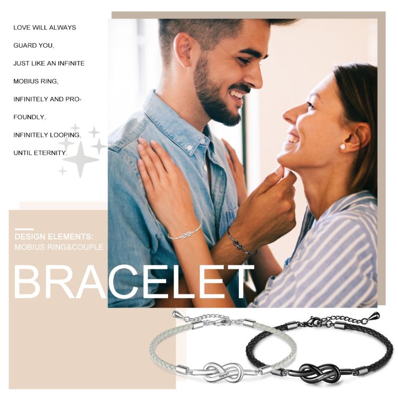 Personalised Couple Infinity Leather Bracelet Set Personalised Couple Infinity Leather Bracelet Set - Livloko London