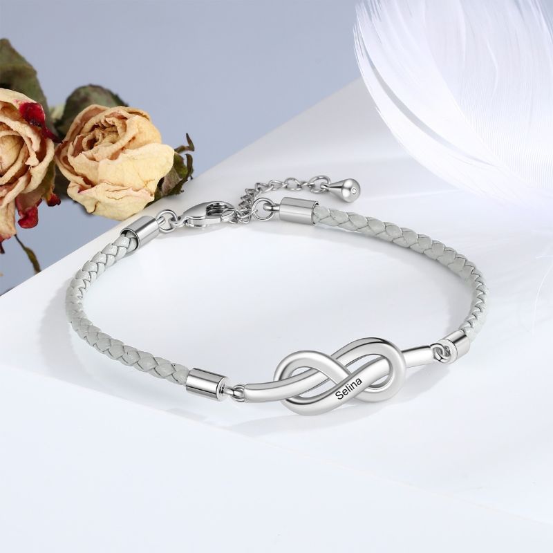 Personalised Couple Infinity Leather Bracelet Set Personalised Couple Infinity Leather Bracelet Set