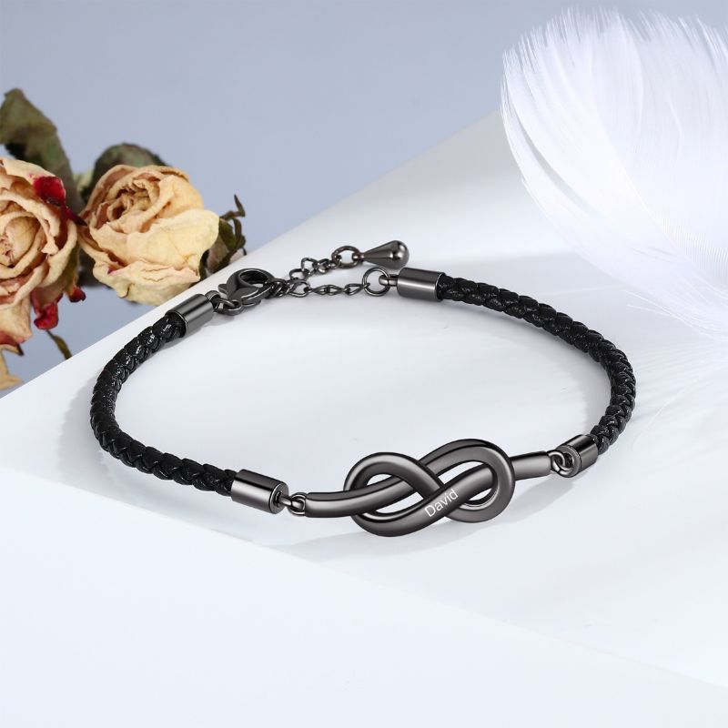 Personalised Couple Infinity Leather Bracelet Set Personalised Couple Infinity Leather Bracelet Set