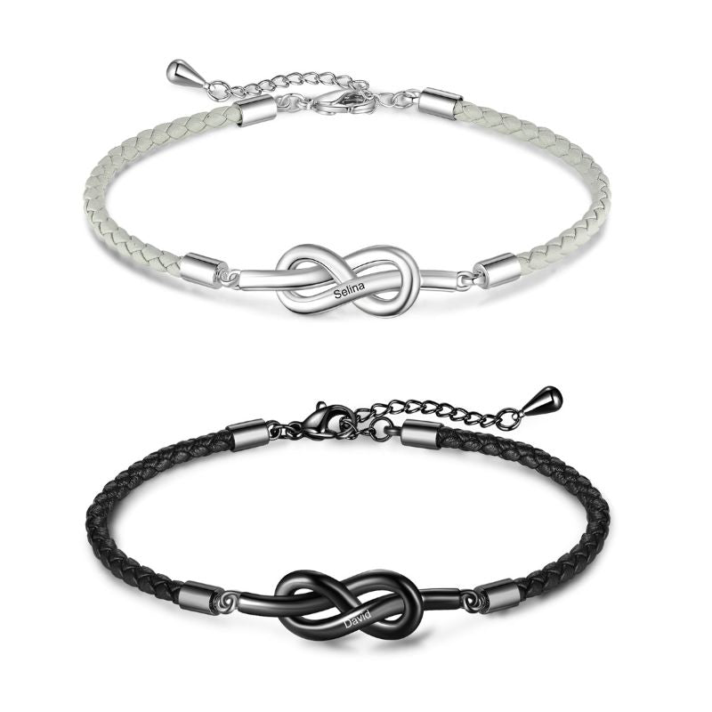 Personalised Couple Infinity Leather Bracelet Set Personalised Couple Infinity Leather Bracelet Set