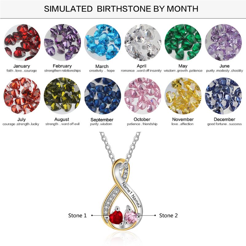 Personalised 925 Sterling Silver Infinity Heart Birthstone Necklace Personalised 925 Sterling Silver Infinity Heart Birthstone Necklace - Livloko London