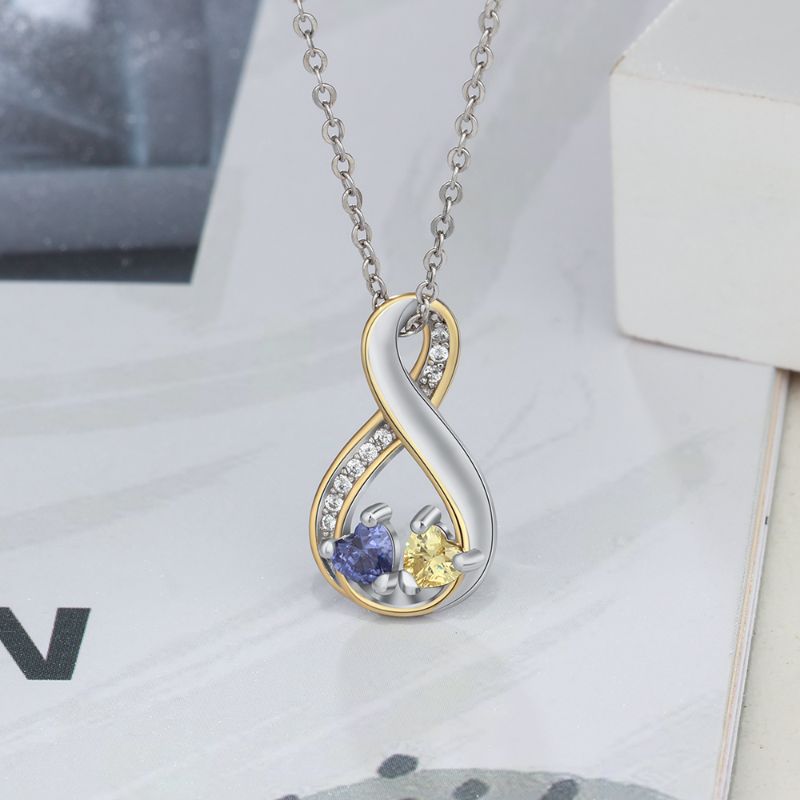 Personalised 925 Sterling Silver Infinity Heart Birthstone Necklace Personalised 925 Sterling Silver Infinity Heart Birthstone Necklace