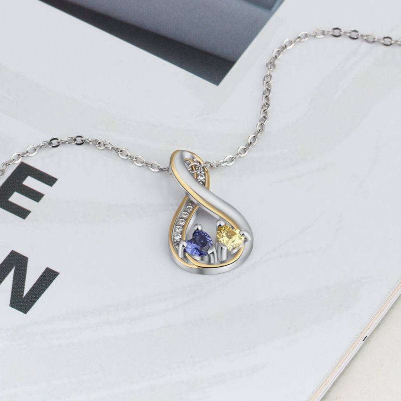 Personalised 925 Sterling Silver Infinity Heart Birthstone Necklace