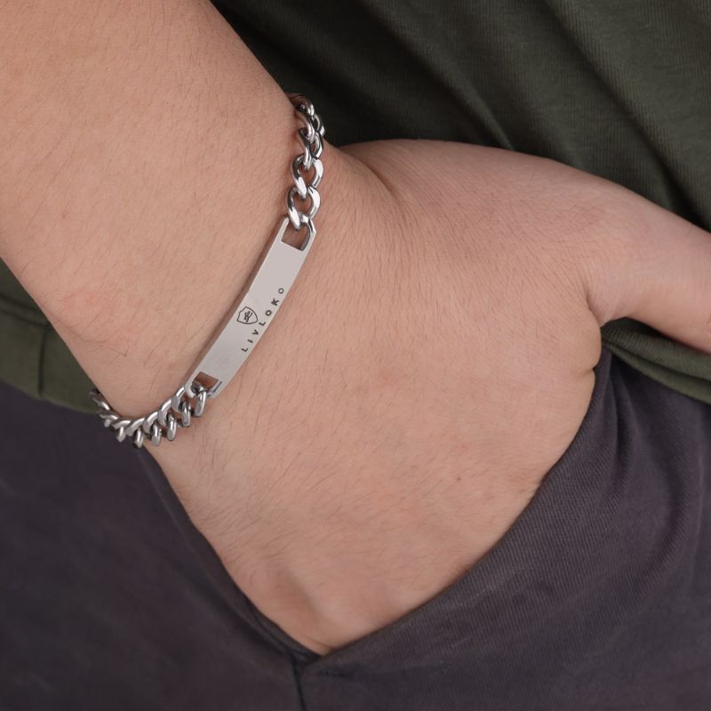 Designer Silver Chain Bracelet for Men Livloko Stainless Steel Silver Curb Chain Bracelet - Livloko London