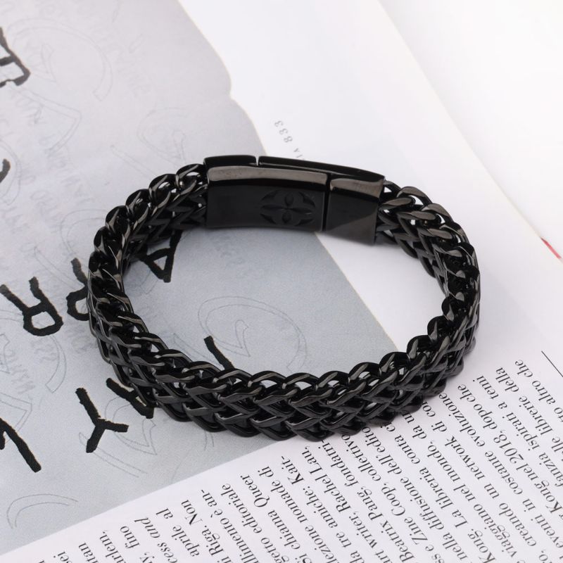 Men's Black Cuban Link Chain Bracelet Stainless Steel Black Curb Chain Bracelet - Livloko London