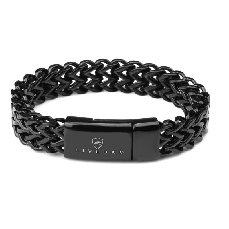 Men's Black Cuban Link Chain Bracelet Stainless Steel Black Curb Chain Bracelet - Livloko London