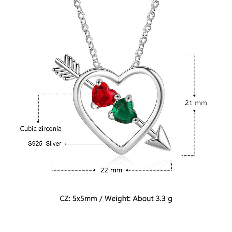 Personalised 925 Sterling Silver Arrow Heart Shape Birthstone Necklace Personalised 925 Sterling Silver Arrow Heart Shape Birthstone Necklace details