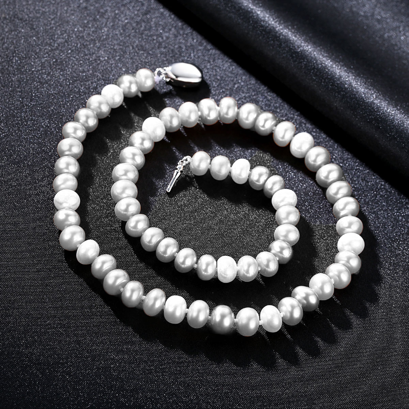 Silver and Pearl Chain Necklace freshwater pearl necklaces