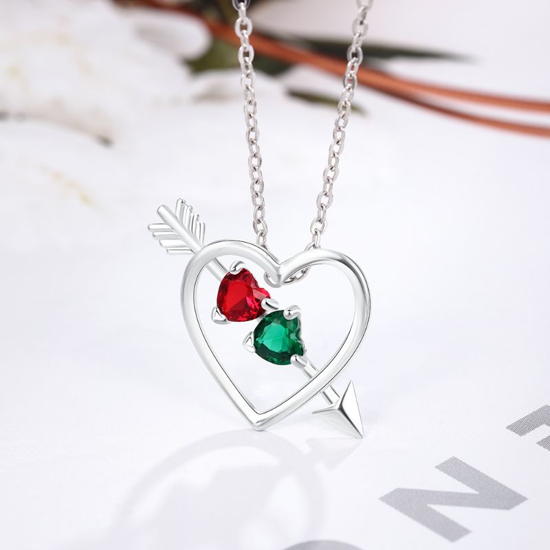 Personalised 925 Sterling Silver Arrow Heart Shape Birthstone Necklace
