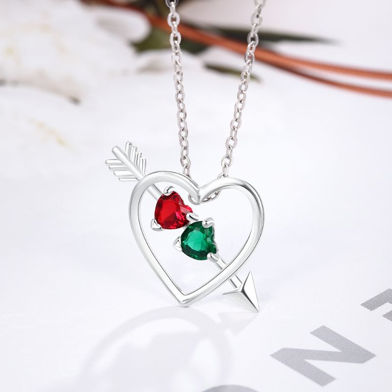 Personalised 925 Sterling Silver Arrow Heart Shape Birthstone Necklace Personalised 925 Sterling Silver Arrow Heart Shape Birthstone Necklace