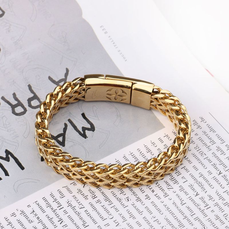 Men's Gold Stainless Steel Bracelet with Magnetic Clasp Stainless Steel Gold Curb Chain Bracelet - Livloko London