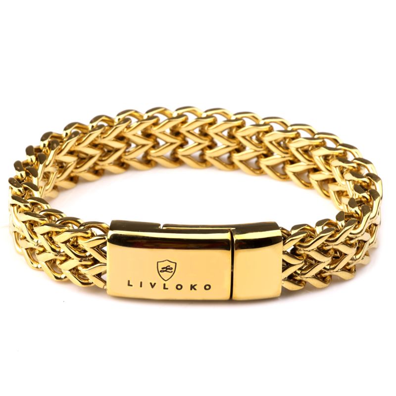 Men's Gold Stainless Steel Bracelet with Magnetic Clasp Stainless Steel Gold Curb Chain Bracelet - Livloko London