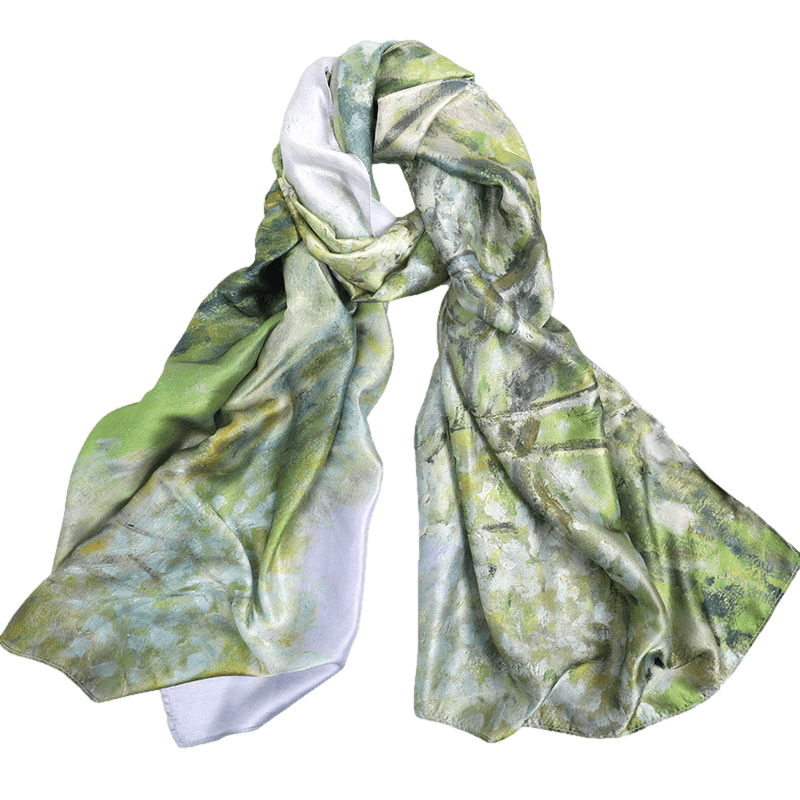Fruit Trees In Bloom Green Satin Scarf green scarf womens
