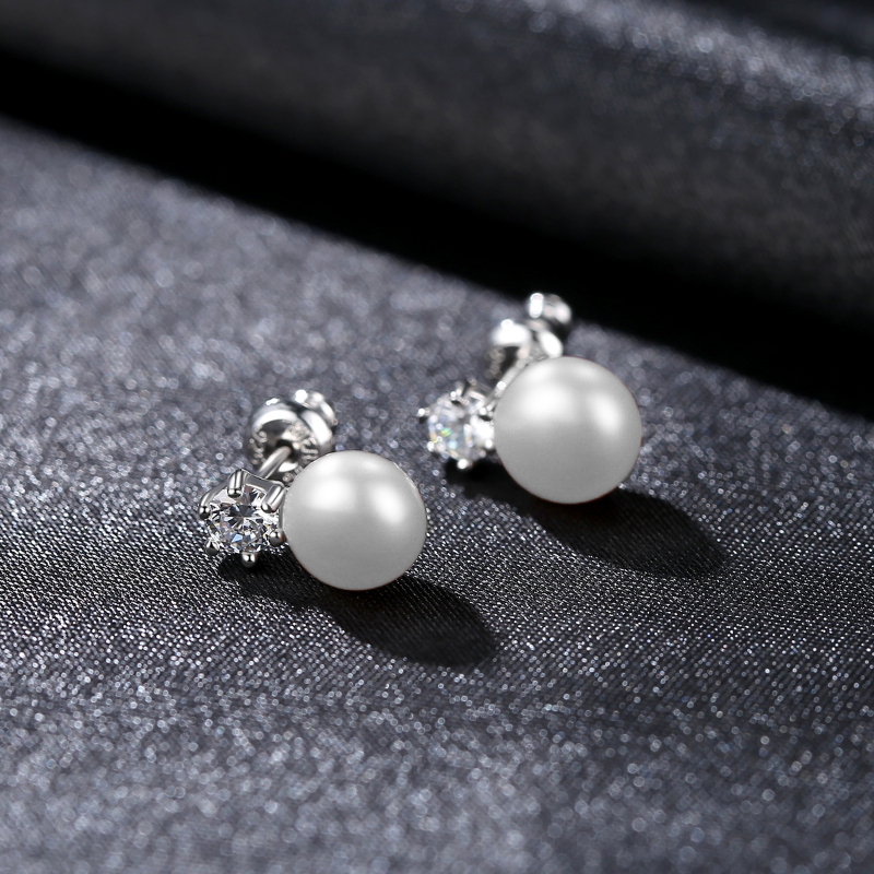 Silver Pearl Stud Earrings with Cubic Zirconia freshwater pearl earrings