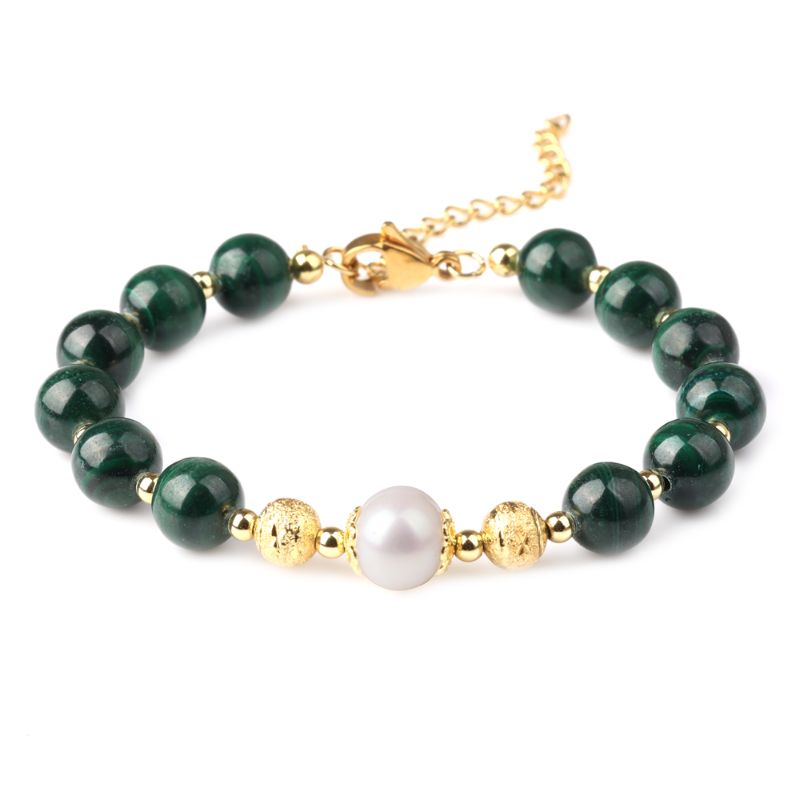 Malachite Freshwater Pearl Bracelet 18ct Gold Plated malachite bracelet