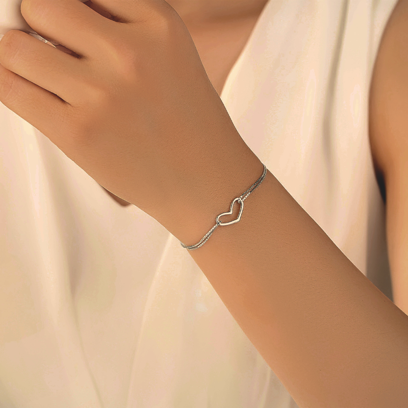 925 Silver Bracelet with Heart Charm loving bracelets