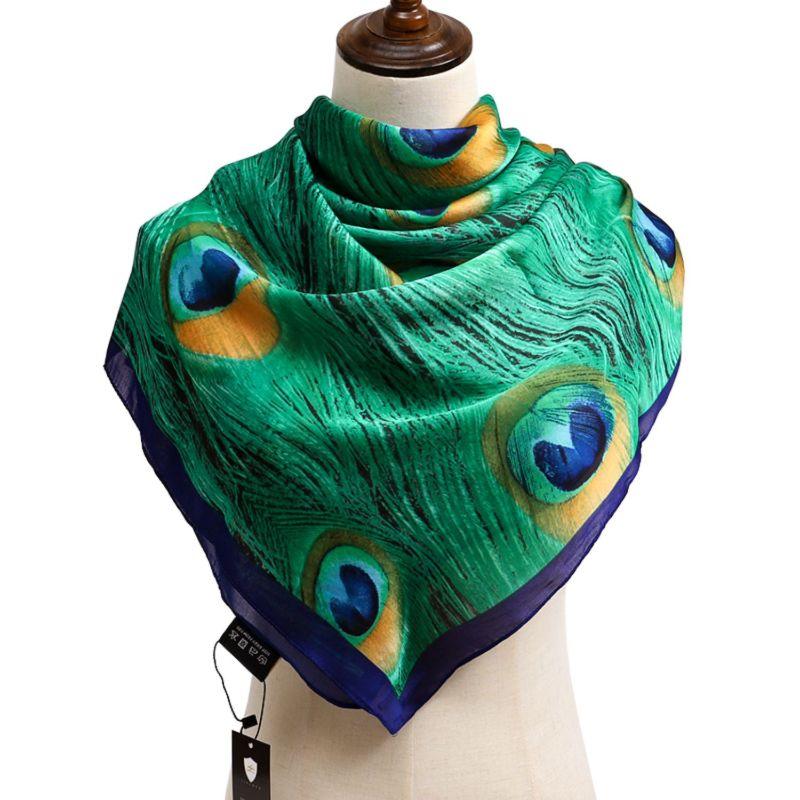 Vibrant Peacock Feather Satin Scarf womens scarves