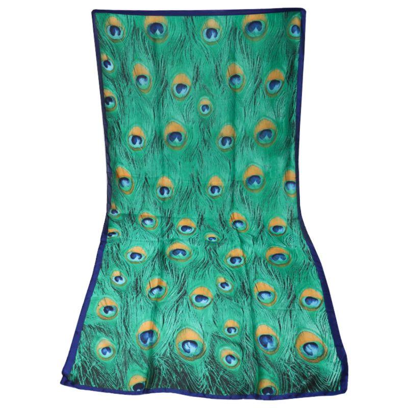 Vibrant Peacock Feather Satin Scarf satin head scarf