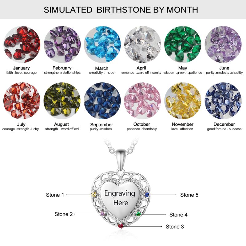 Personalised 925 Sterling Silver Birthstone Heart Necklace Personalised 925 Sterling Silver Birthstone Heart Necklace - Livloko London