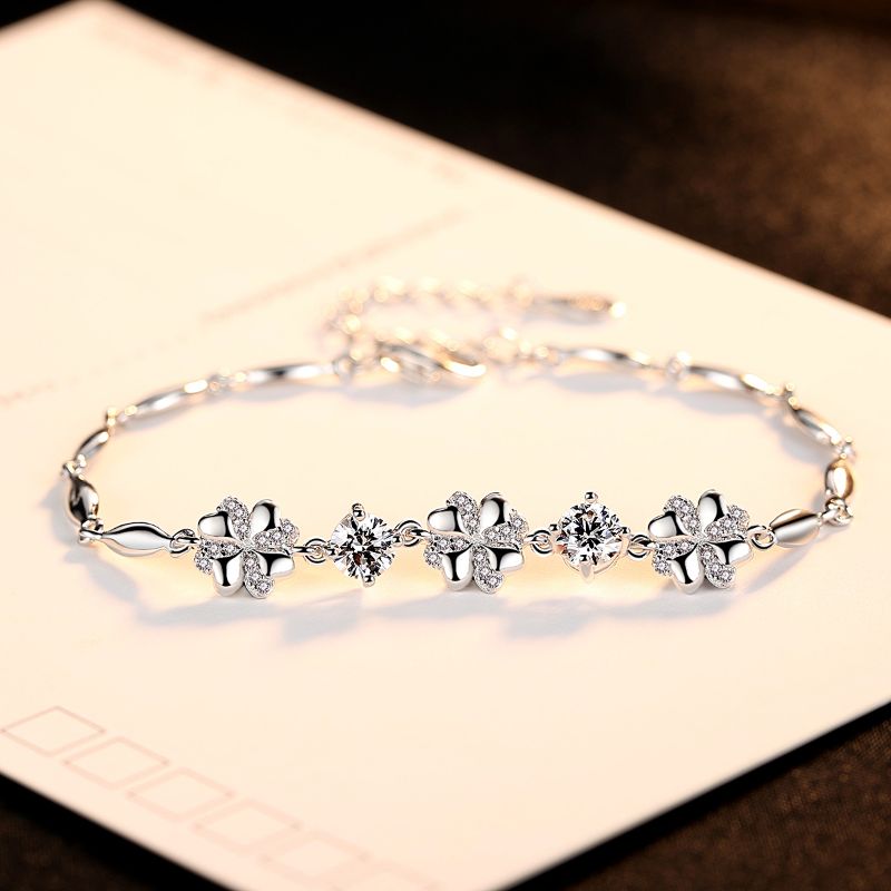 Silver Cubic Zirconia Bracelet with Flower Design bracelet with flowers