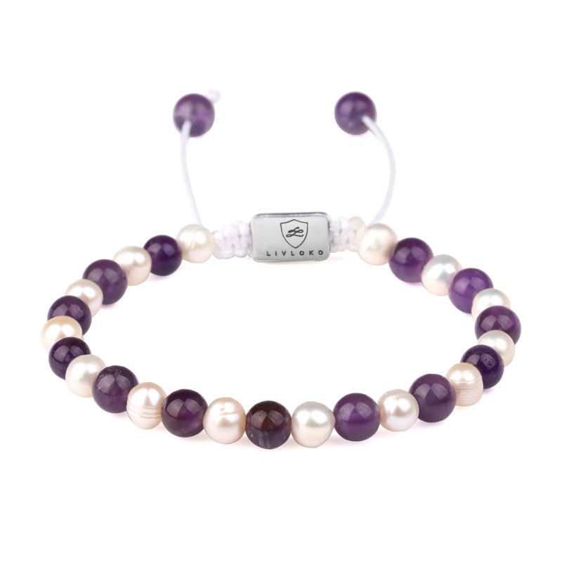 Amethyst Crystal and Freshwater Pearl Bracelet amethyst bracelet