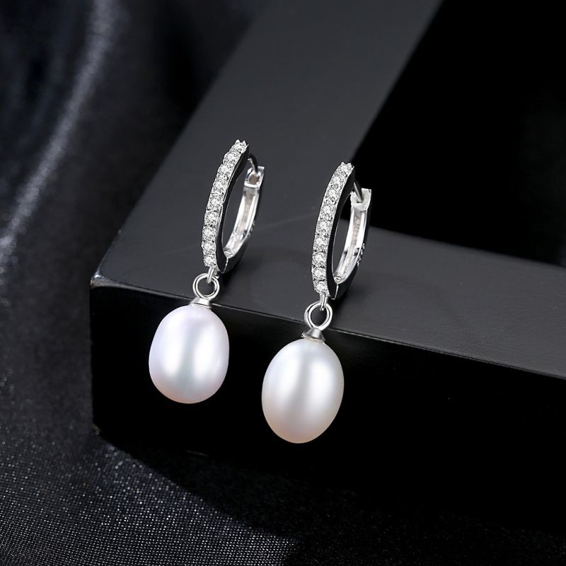 Silver and Pearl Drop Earring with Zirconia cubic zirconia hoop earrings