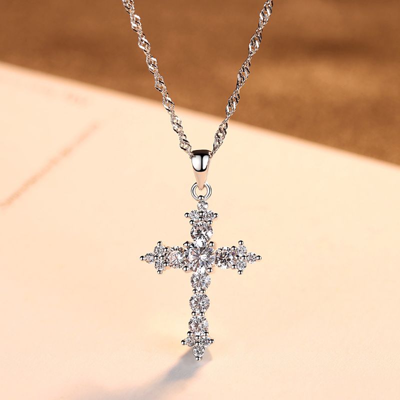 Silver Cross Necklace with Cubic Zirconia silver necklace with a cross