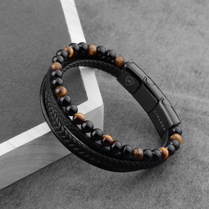 Men's Tiger Eye Leather Bracelet mens beaded bracelets