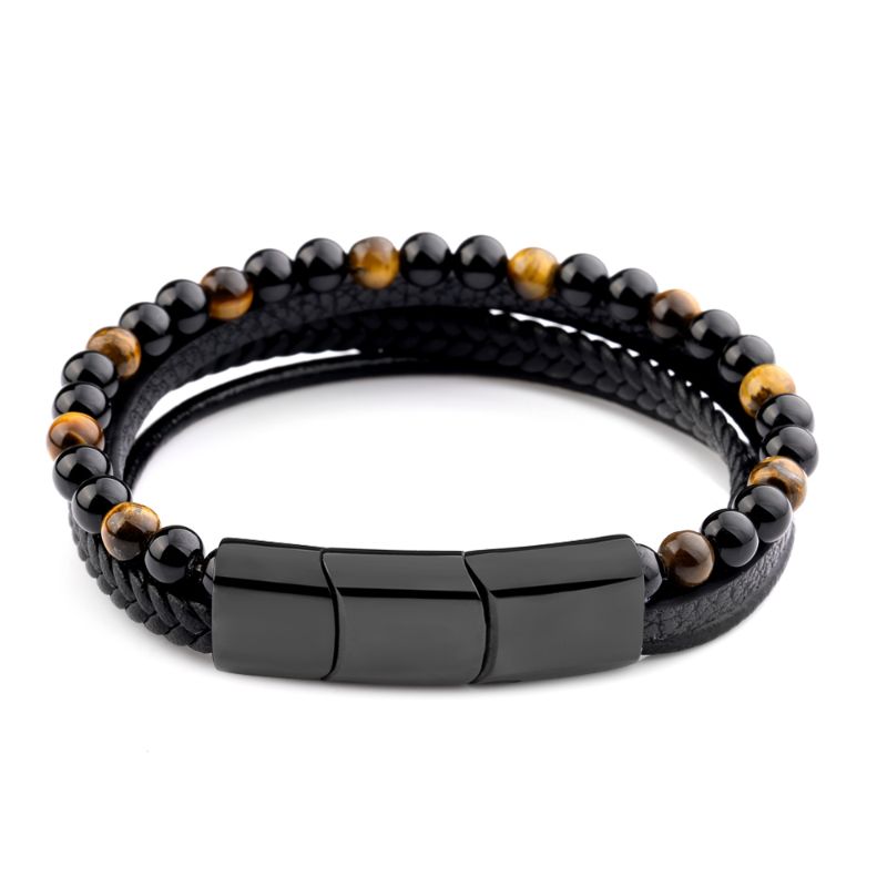 Men's Tiger Eye Leather Bracelet mens leather bracelet