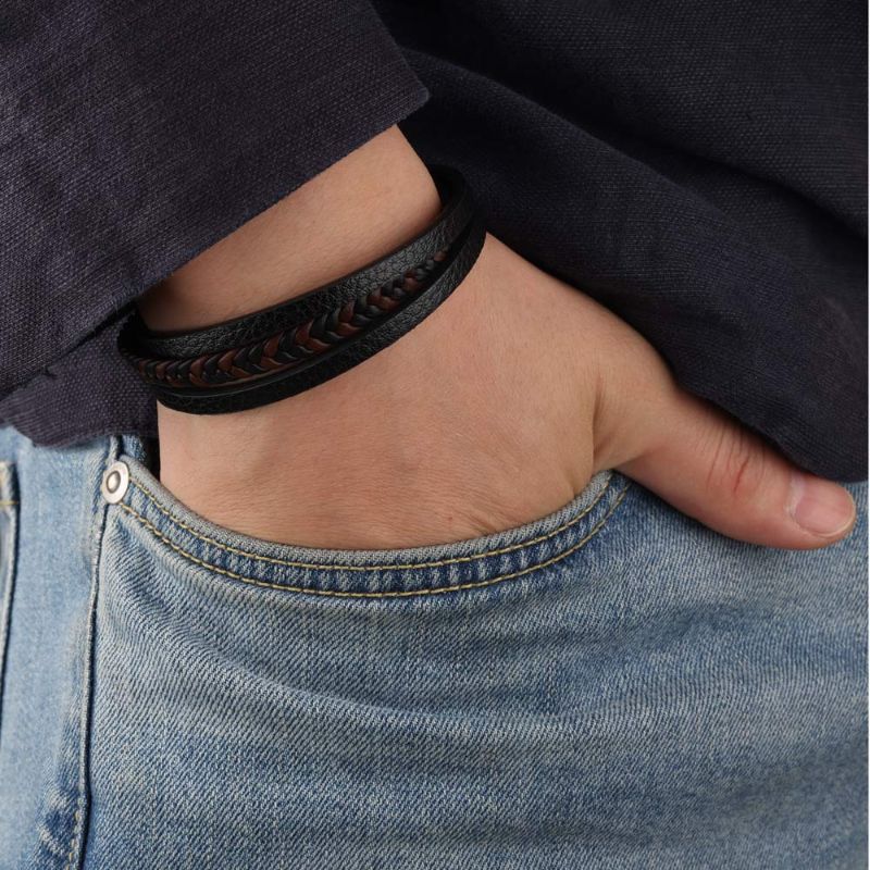 Men's Braided Black Leather Bracelet braided bracelets