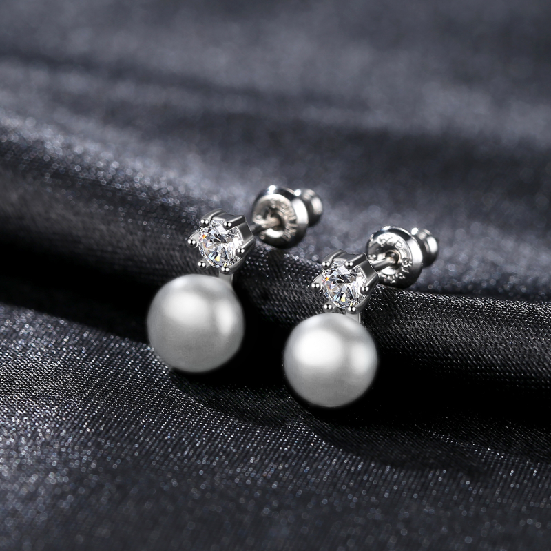 Silver Pearl Stud Earrings with Cubic Zirconia pearl cluster earrings