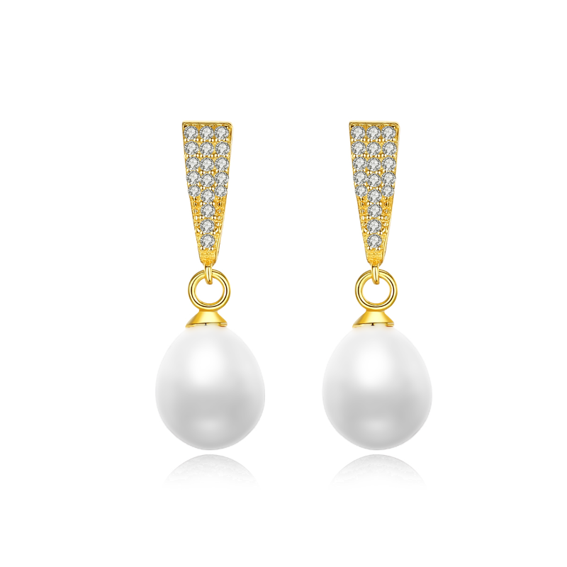 Sterling Silver Pearl Drop Earrings with Tapered Detail