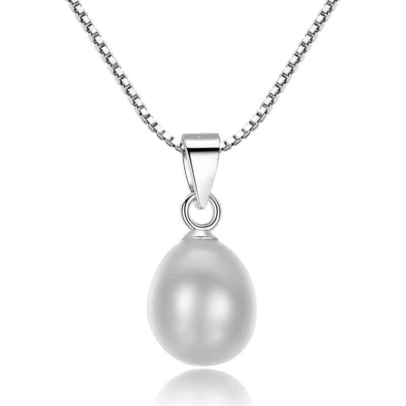 Sterling Silver Oval Pearl Pendant Necklace