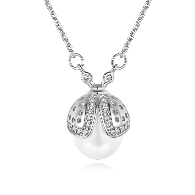 Sterling Silver Ladybird Pearl Pendant Necklace