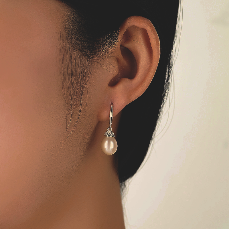 Silver Pearl Cubic Zirconia Drop Earrings silver and pearl drop earrings