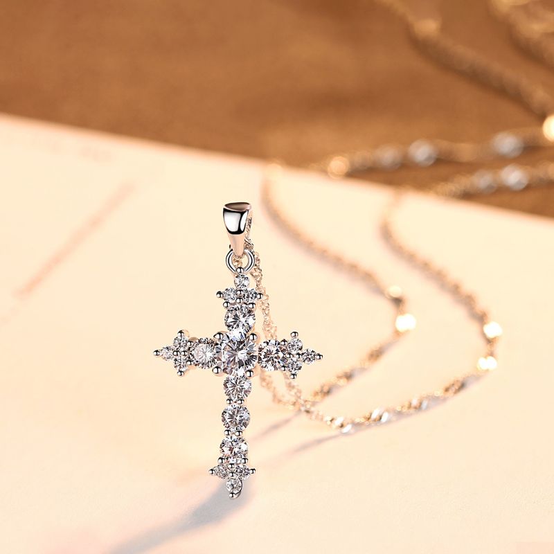 Silver Cross Necklace with Cubic Zirconia silver sterling cross necklaces