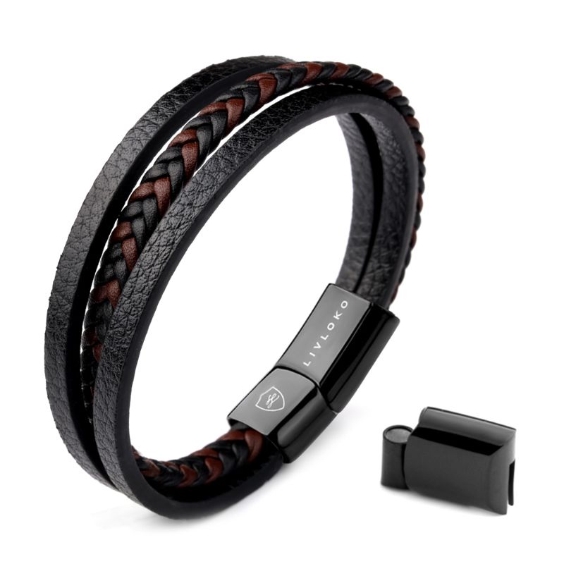 Men's Braided Black Leather Bracelet mens braided bracelet