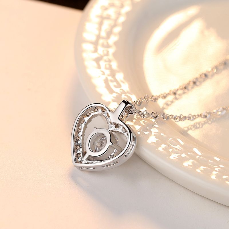 Cubic Zirconia Silver Heart Necklace 925 silver chain