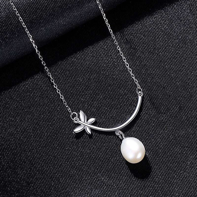 Silver Pearl Necklace with Butterfly silver butterfly necklace