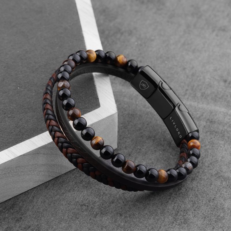 Tiger Eye Braided Leather Bracelet mens designer bracelets